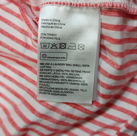 H&M Candy Stripe Red  White Cotton Tie Up Long Sleeve Blouse Top, Medium - Picture 11 of 14